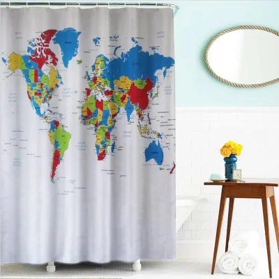 世界地図プリントのカスタマイズされたポリエステル シャワー カーテン