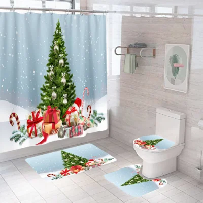 クリスマスプリントシャワーカーテンバスルーム用アンチ付き